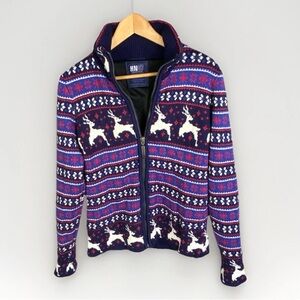 HN97 Nordic Sweater Jacket Women’s M Full Zip Fair Isle Hidden Windbreaker